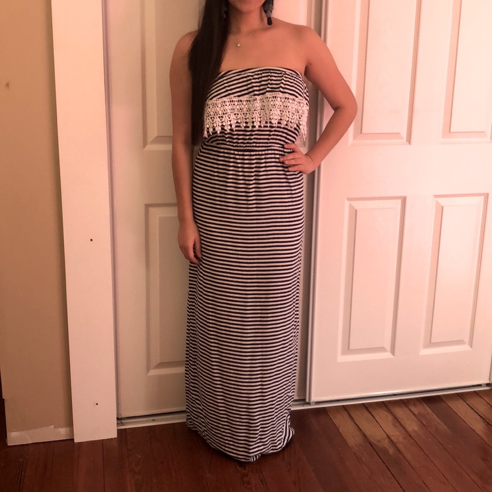 Navy Blue and White Stripped Dress